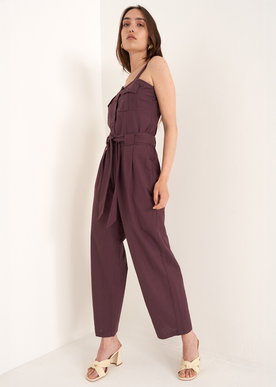 Pantaloni Penty in misto lino VIOLA MELANZANABIANCO BURRO Donna , immagine n. 1
