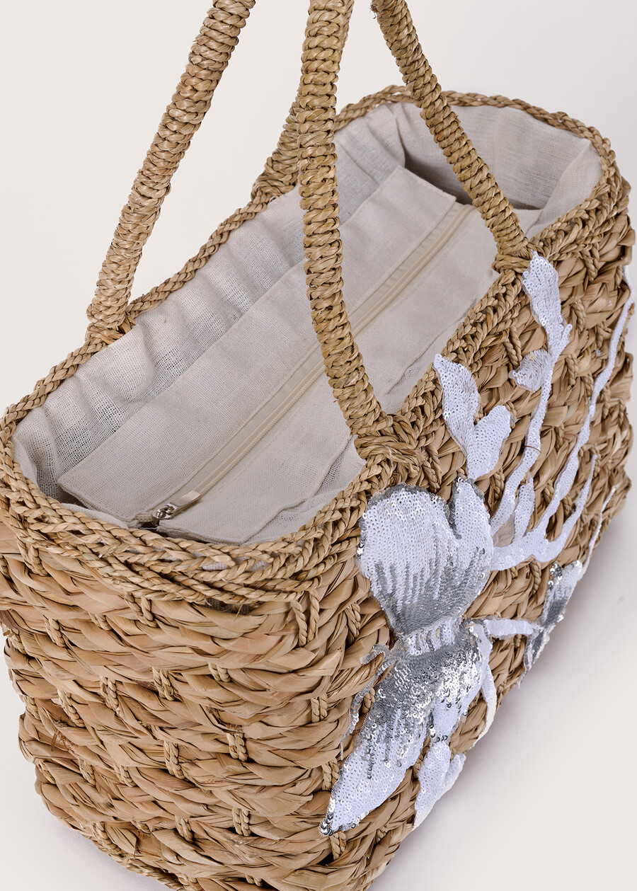 Butterfly 100% straw barrel bag BEIGEBEIGE Woman , image number 2