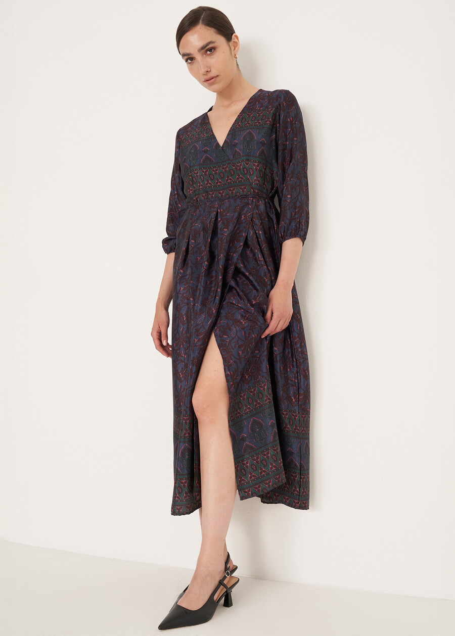 Artur ethnic print wrap dress BLU MIDNIGHTVIOLA VINACCIA Woman , image number 1