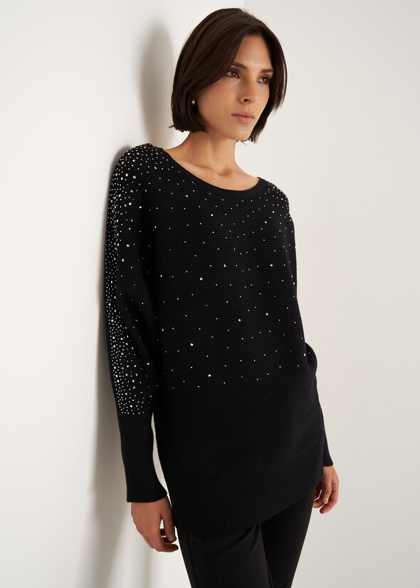 Marlena sweater with all-over rhinestones NERO BLACK Woman null