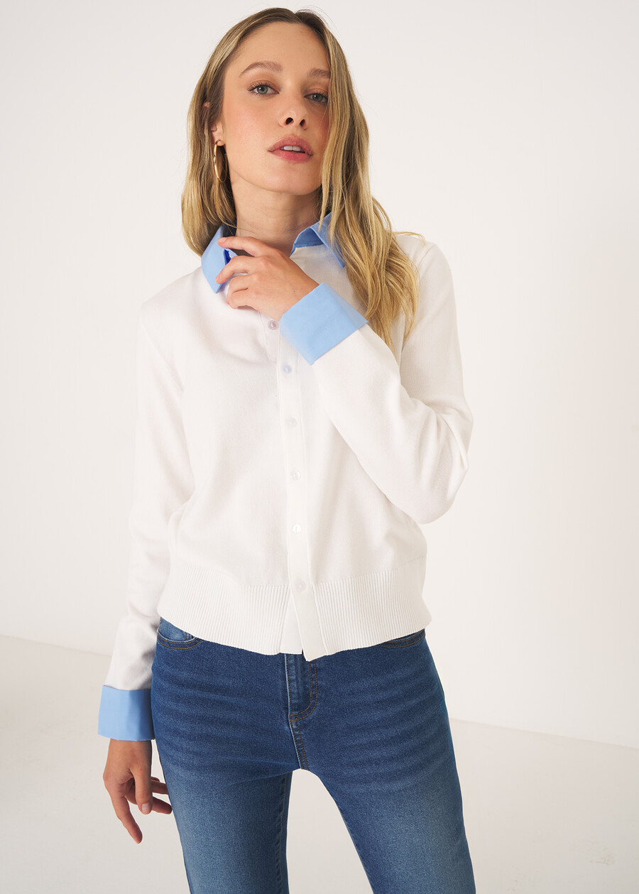 Crazy cardigan with shirt detail BLUBIANCO WHITE Woman , image number 2