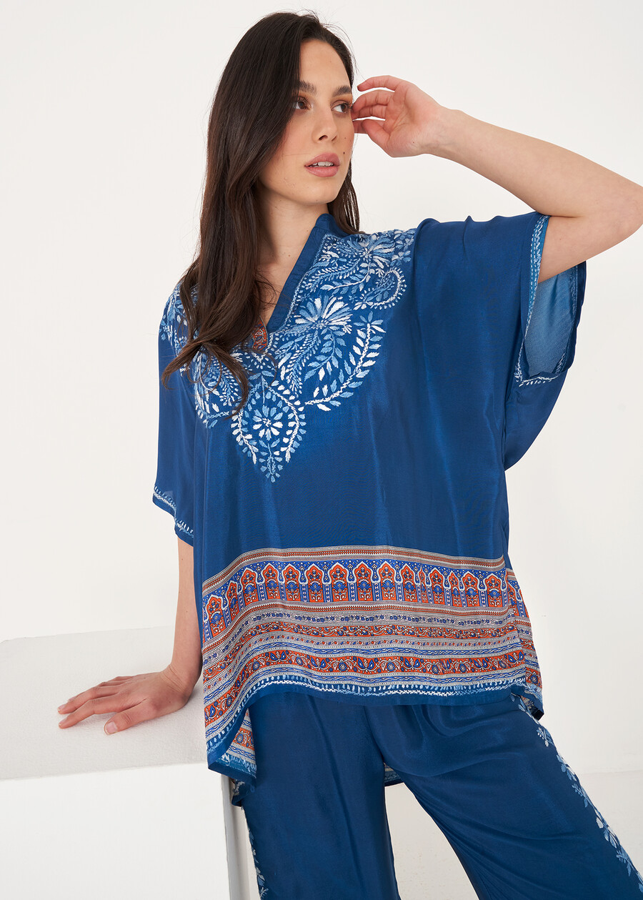 Border Printed Embroidered Kimono BLU OTTANIO Woman , image number 1