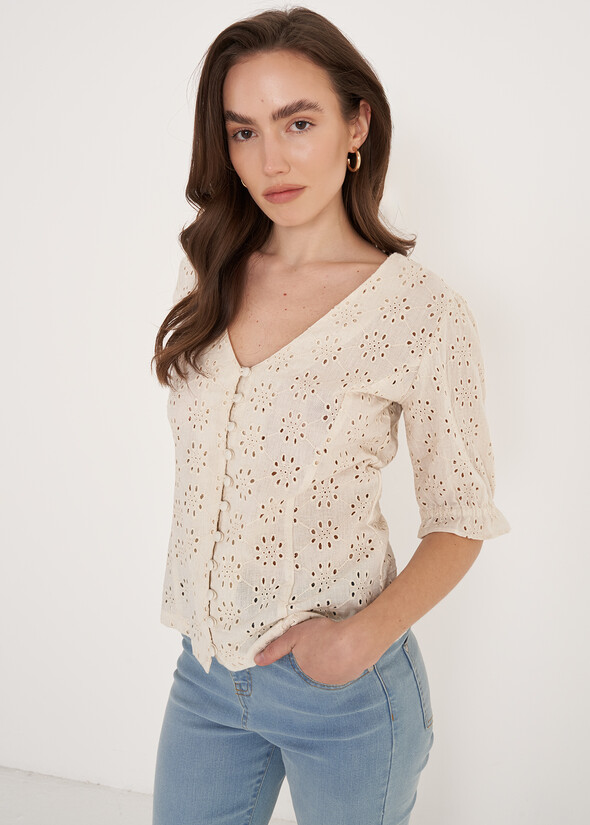 Camicia Candy In Pizzo Sangallo BIANCO BURRO Donna null