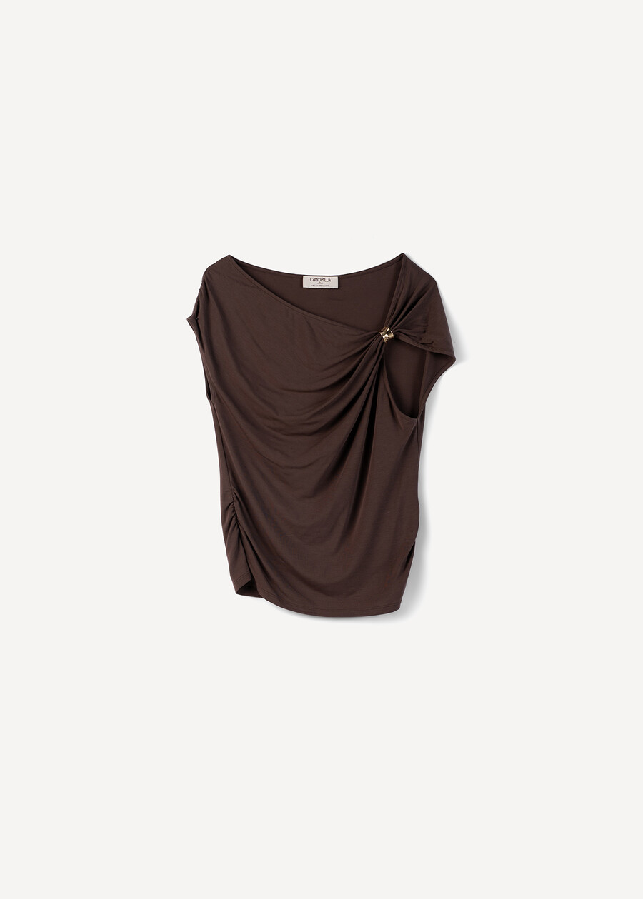 T-shirt Avon con collo asimmetrico MARRONE FANGO Donna , immagine n. 5
