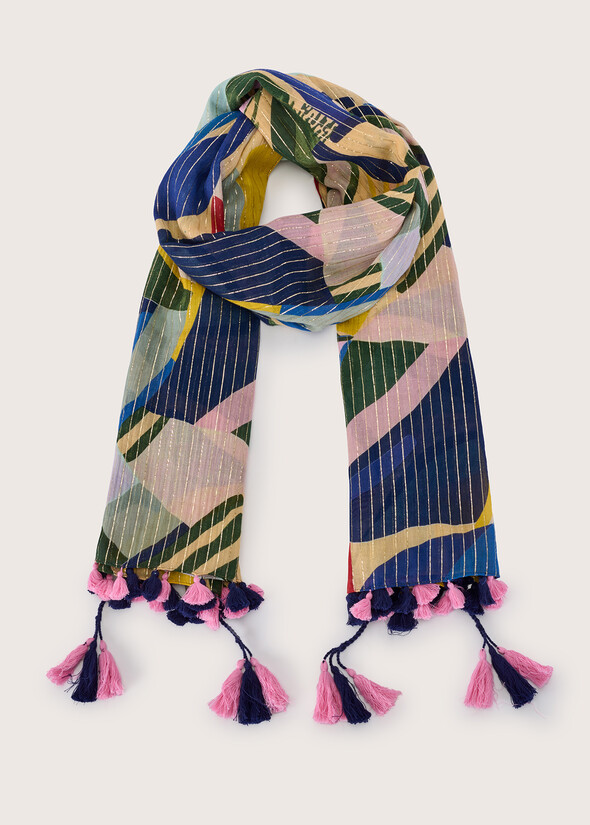 Sambuca cotton and lurex scarf AZZURRO CIANO Woman null