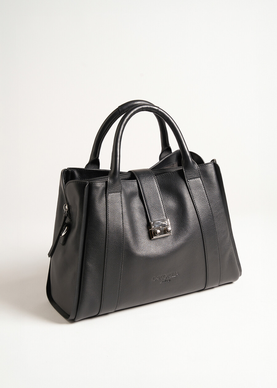 Blanche 100% leather duffle bag NERO BLACK Woman , image number 2