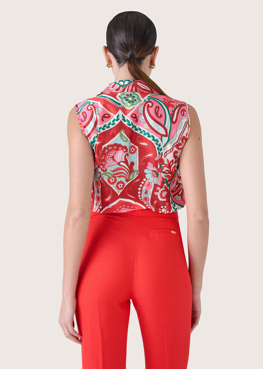 Camicia smanicata Clorinda in satin ROSSO ARAGOSTABLUE OLTREMARE  Donna , immagine n. 3