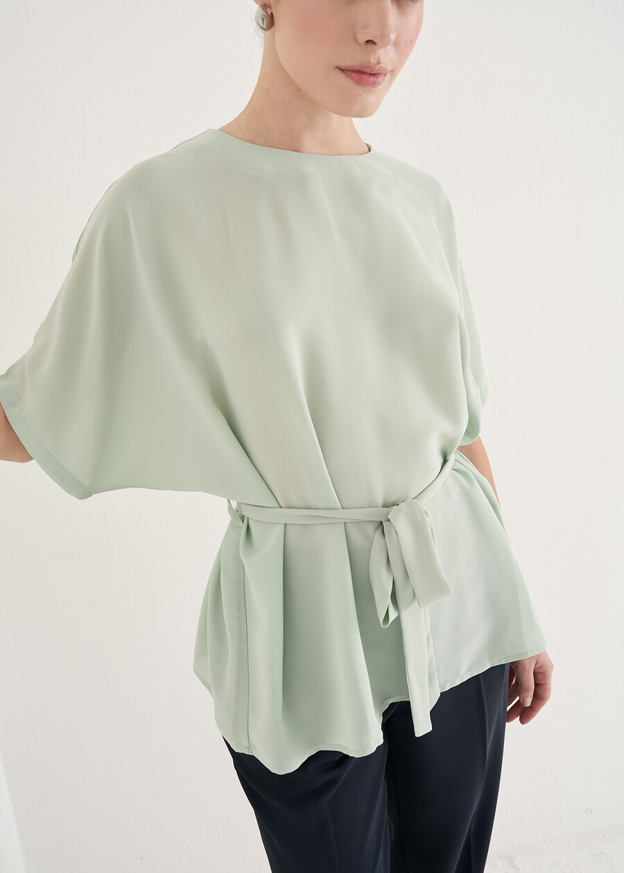 Blusa Benor in georgette BLUE TURCHESEVERDE SALVIA Donna , immagine n. 2