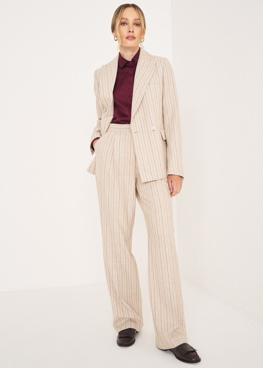 Pinstripe Double-Breasted Suit BEIGE ECRU Woman , image number 1