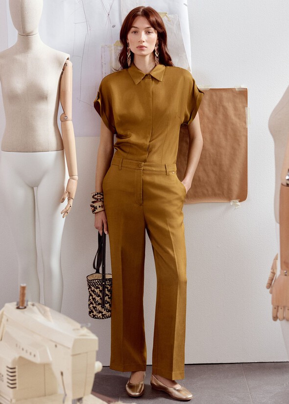 Paolo Linen-Blend Trousers VERDE OLIO Woman null
