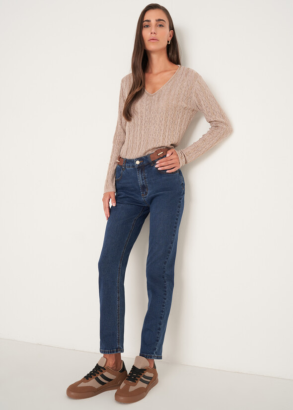 Pantaloni Katej-P in denim con dettagli in ecopell DENIM MEDIUM DENIM Donna null