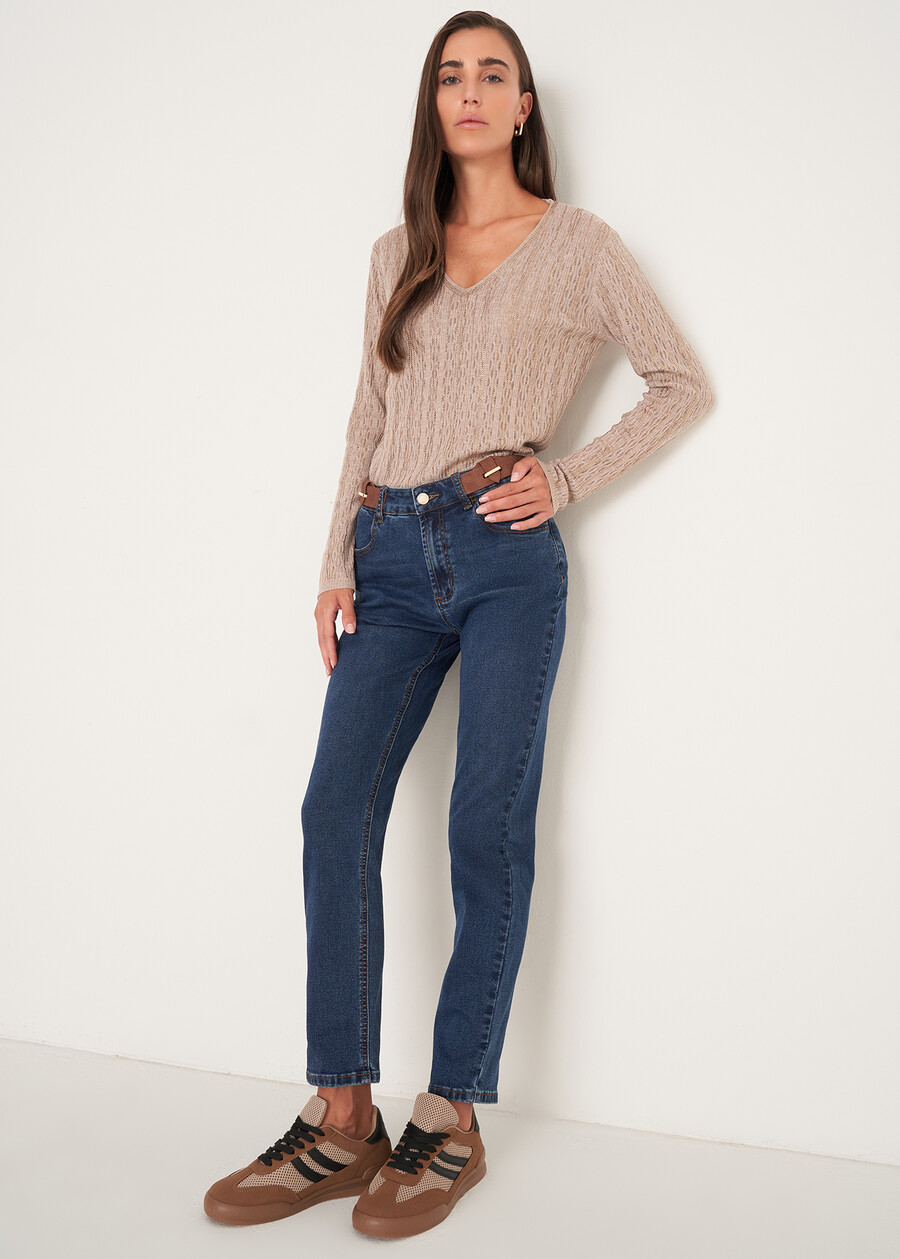 Pantaloni Katej-P in denim con dettagli in ecopell DENIM MEDIUM DENIM Donna , immagine n. 1