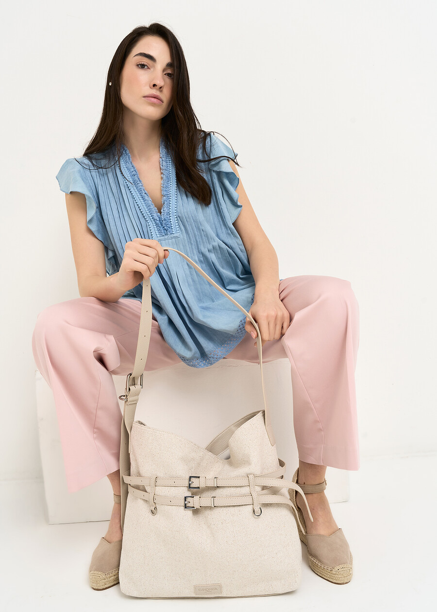 Maxi sacca Blis canvas e pelle BEIGE LATTE Donna , immagine n. 1