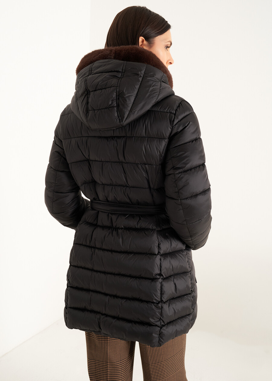 Portos long padded coat with belt NERO BLACKGRIGIO PERLA Woman , image number 5