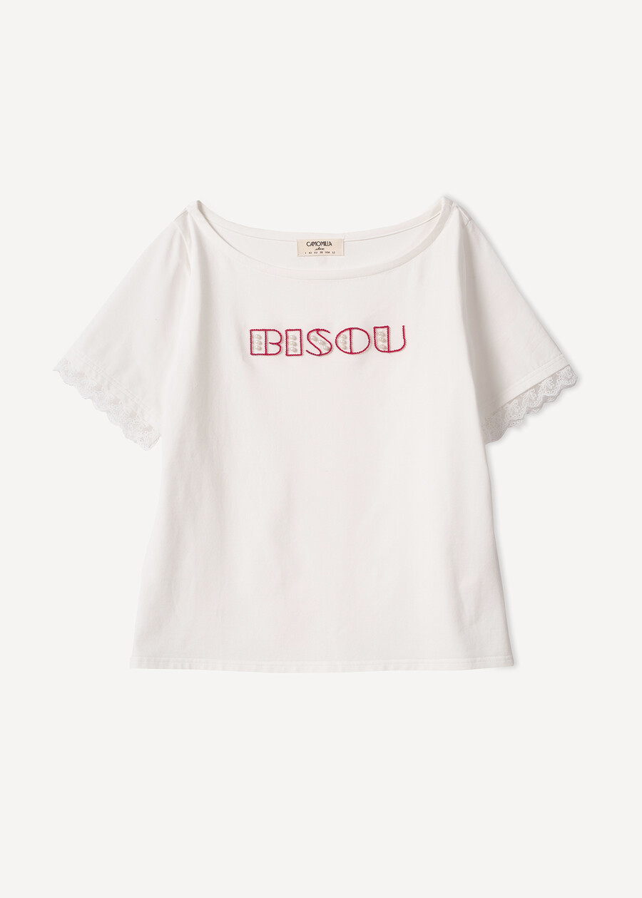 Summer T-shirt with lace and beads BIANCO WHITE Woman , image number 5