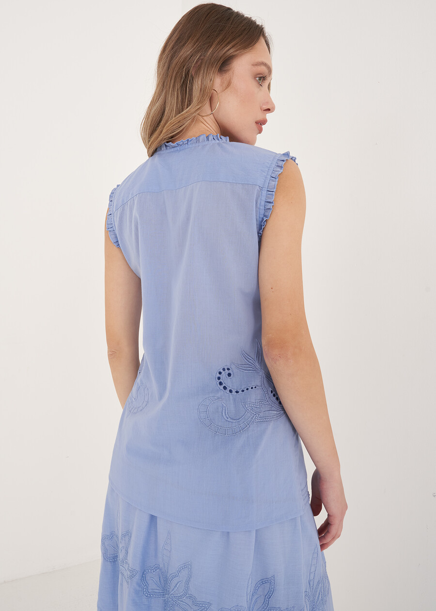 Tyra 100% Cotton Embroidered Top BIANCO WHITEBLU CELESTE Woman , image number 4