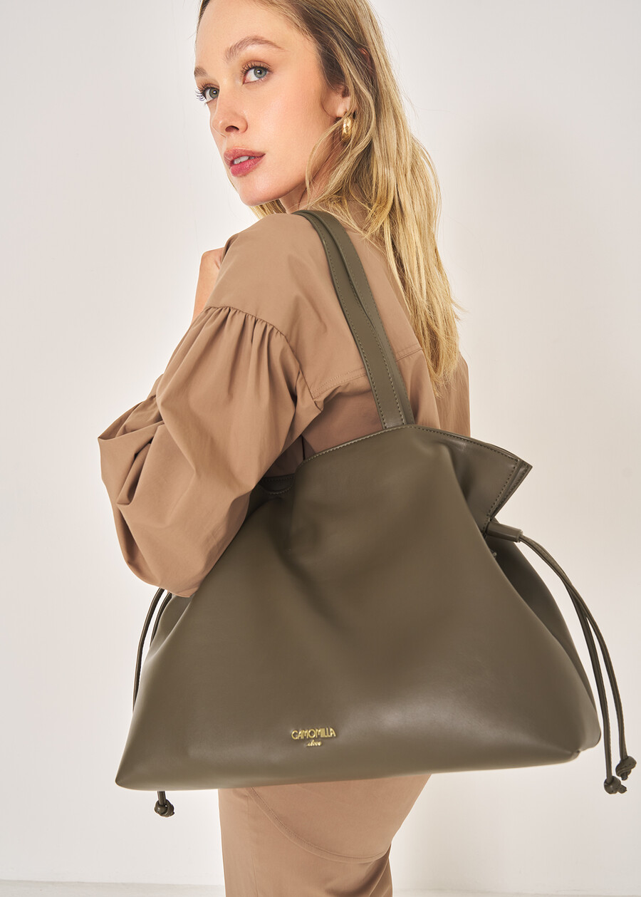 Bethel faux leather shopping bag NERO BLACKMARRONE FANGO Woman , image number 1