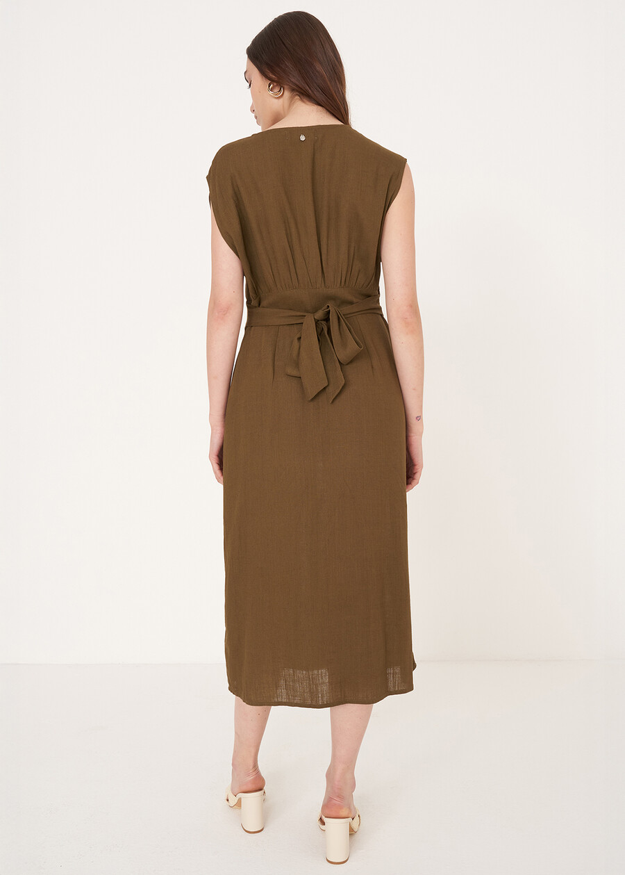 Abito Alena in viscosa e lino
 BEIGE DOESKIN VERDE ALGA Donna , immagine n. 4