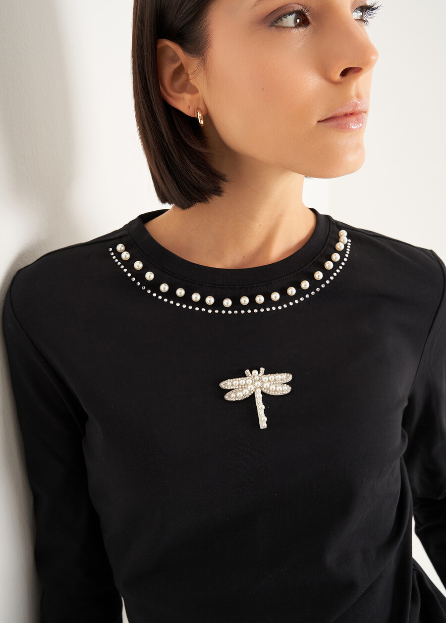 T-shirt Saffye con decorazioni gioiello NERO BLACK Donna , immagine n. 2