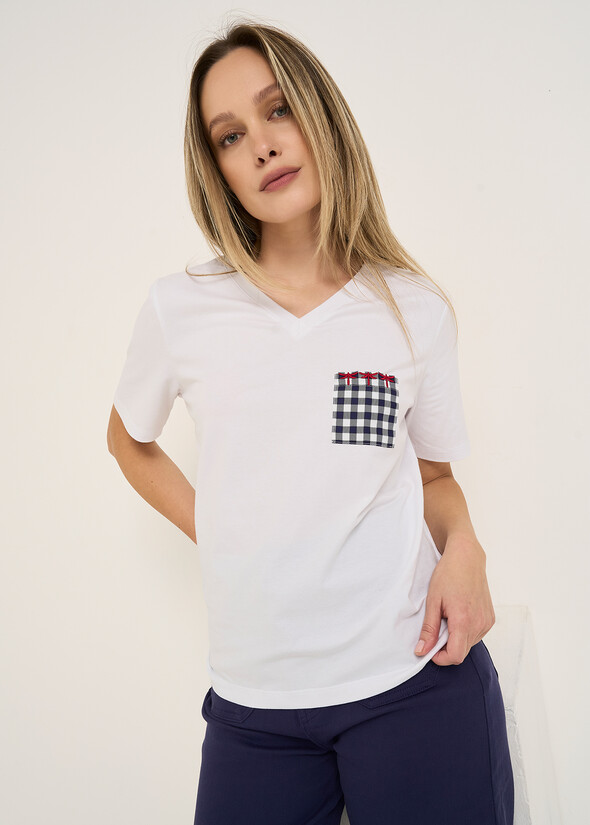 T-shirt Suemi con taschino Vichy BIANCO WHITE Donna null