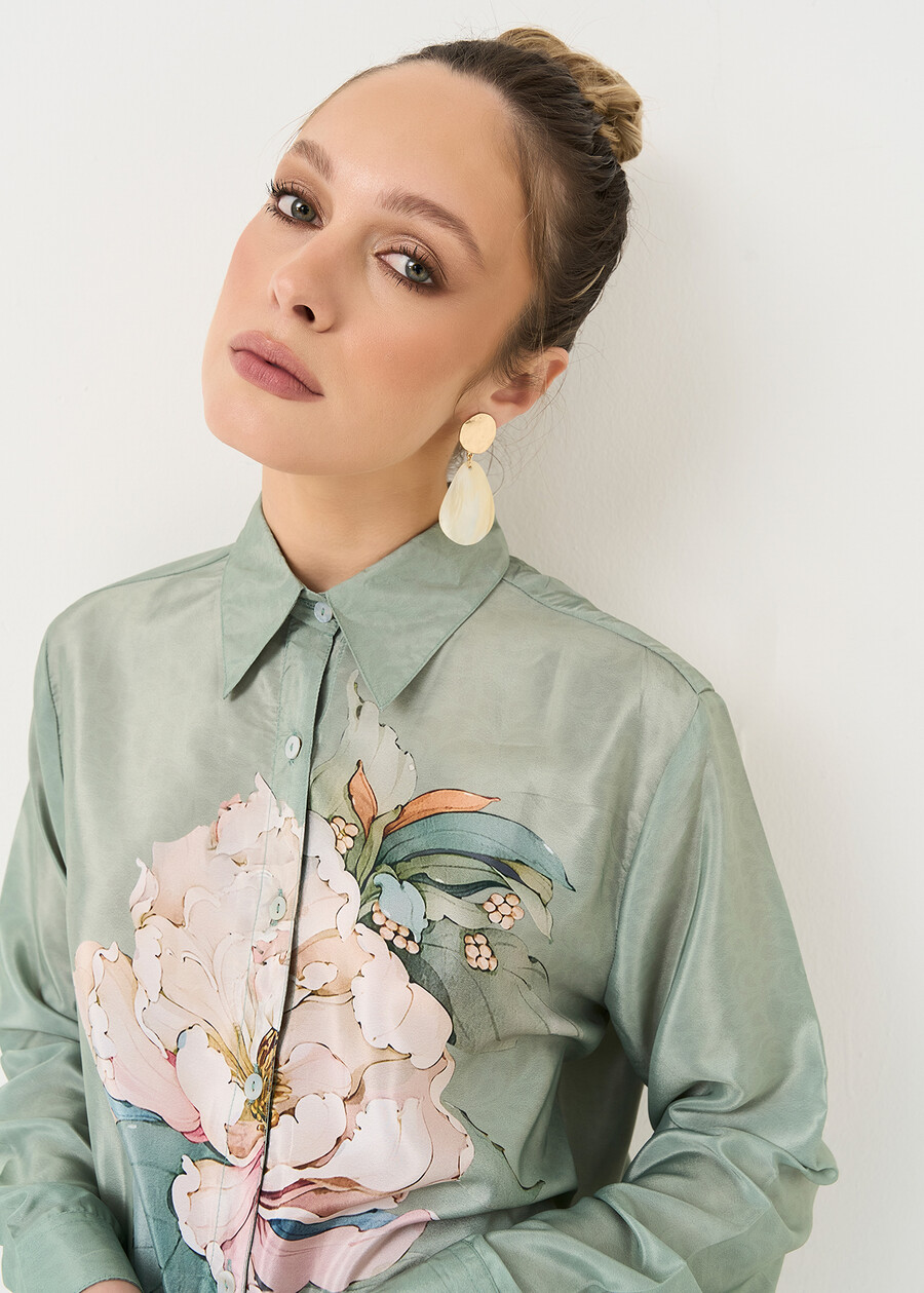 Camicia Cledy con stampa maxi fiore VERDE Donna , immagine n. 2