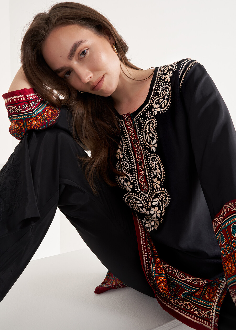 Blurta Printed Blouse with Embroidery NERO BLACK Woman , image number 2