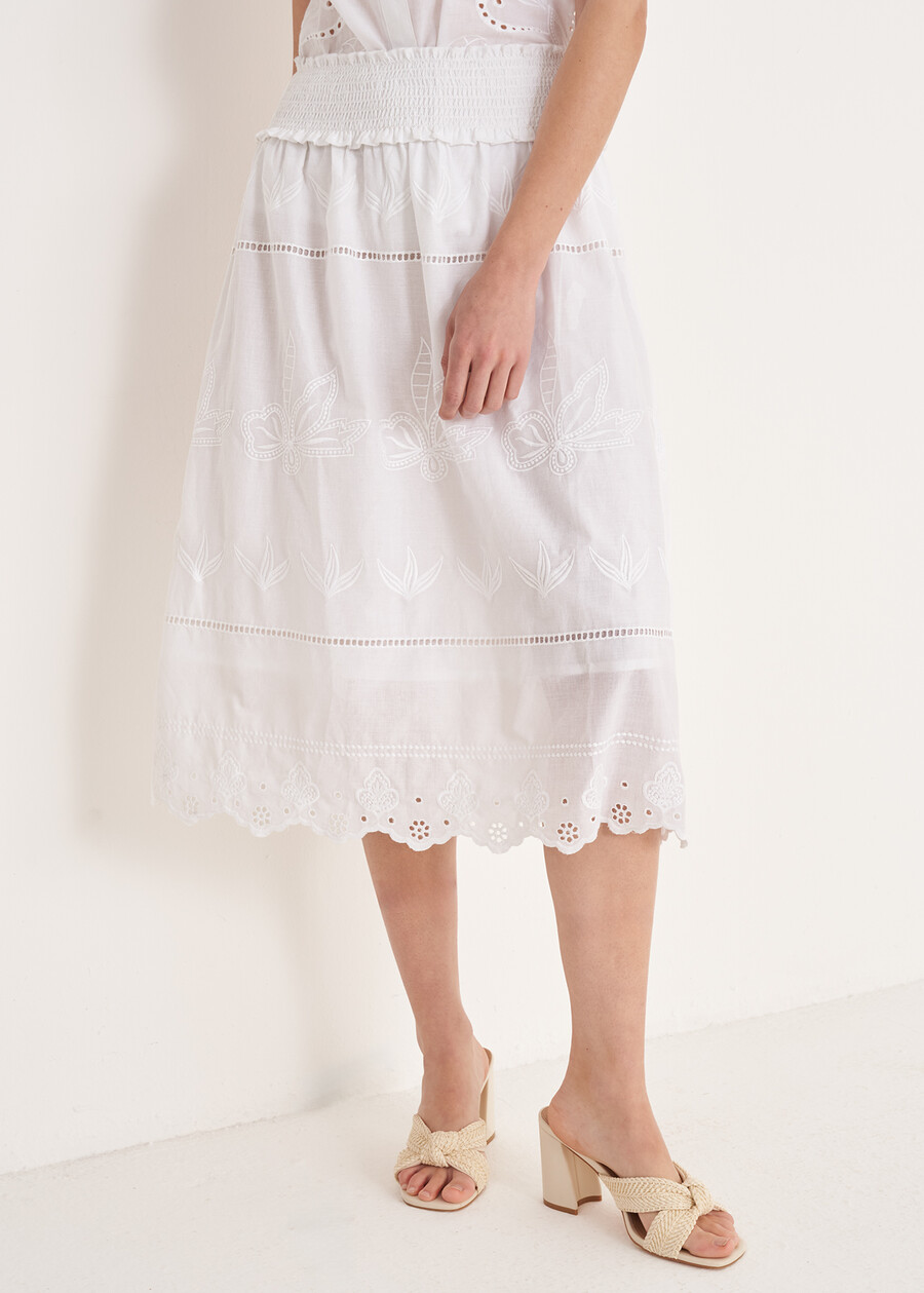 Ginevra 100% Cotton Skirt BIANCO WHITEBLU CELESTE Woman , image number 2