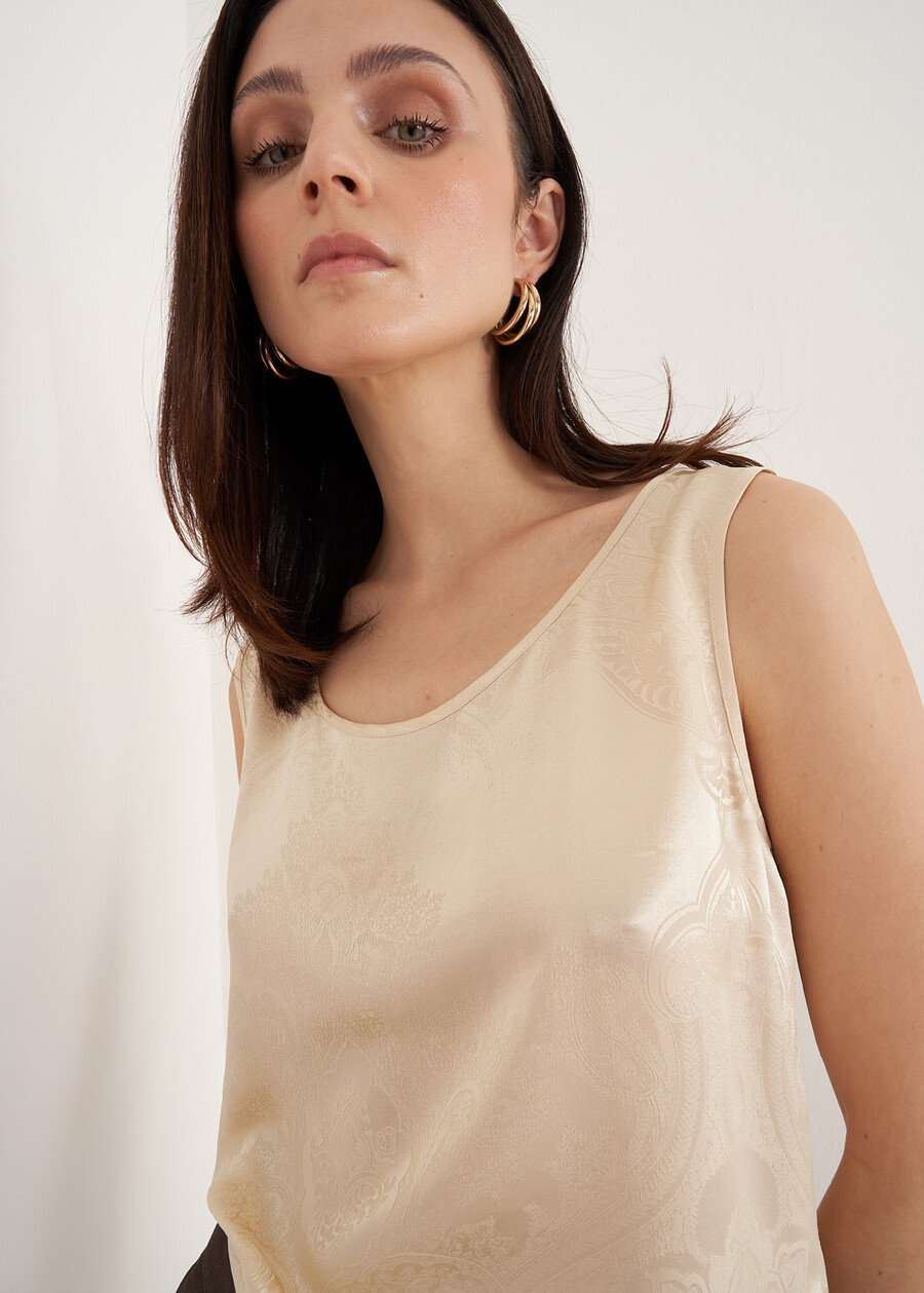 Tex Patterned Silk Top BIANCO WHITEBEIGE Woman , image number 3