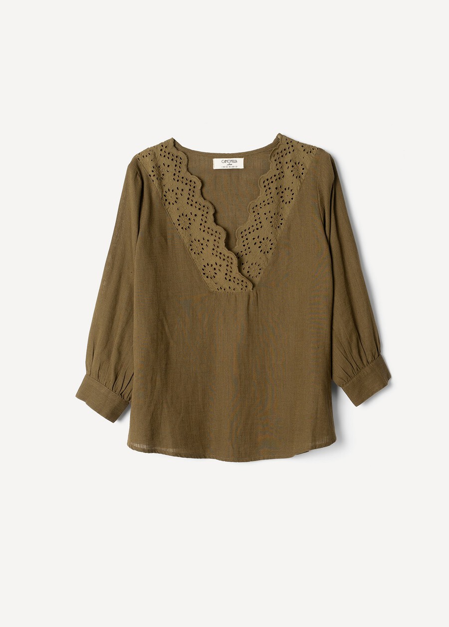 Blusa Blues in viscosa e lino
 BEIGE DOESKIN VERDE ALGA Donna , immagine n. 5