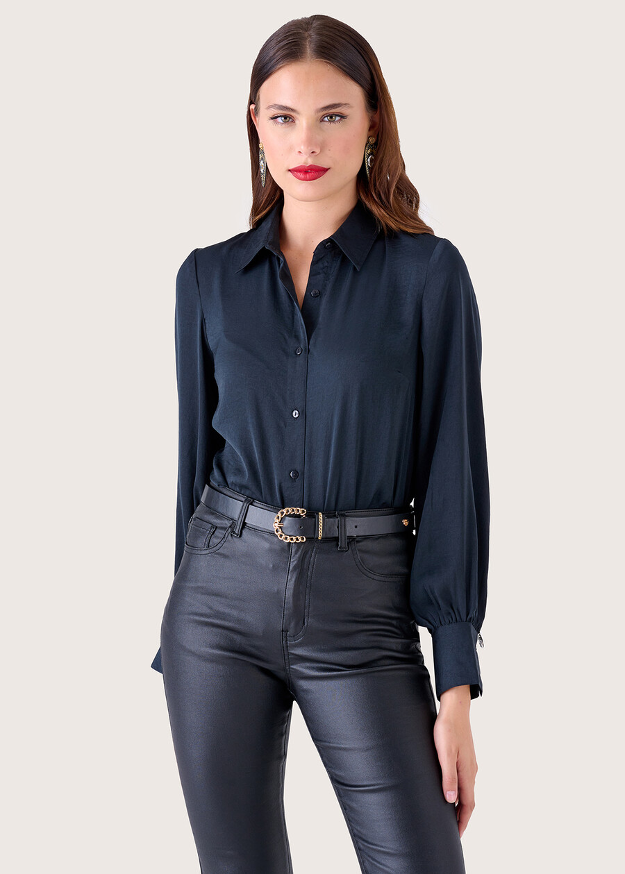 Conny satin effect blouse NERO BLACKBLU AQUAMARINE Woman , image number 1