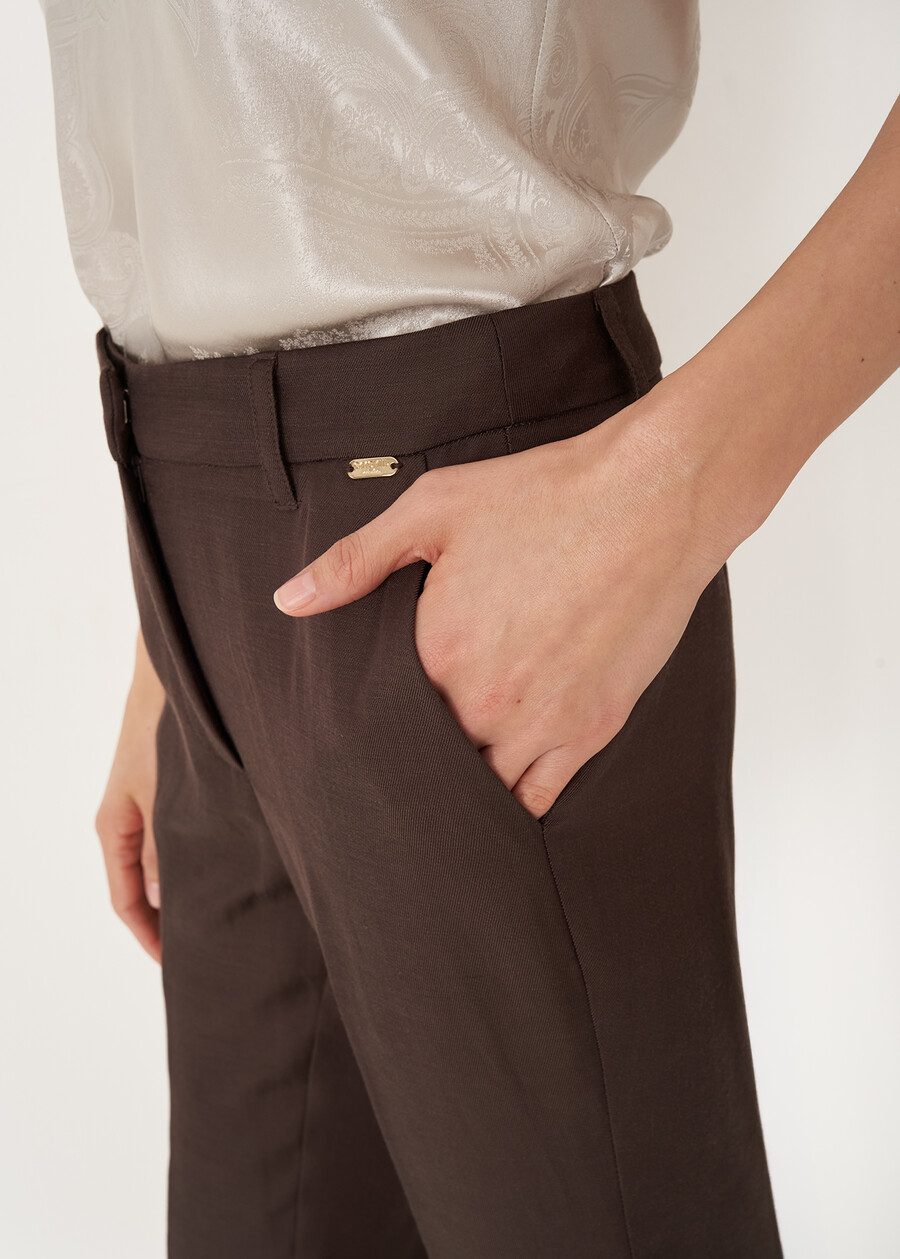 Pantaloni Jacqueline-L Lino e Viscosa MARRONE JAVAARANCIO CAROTENE Donna , immagine n. 4