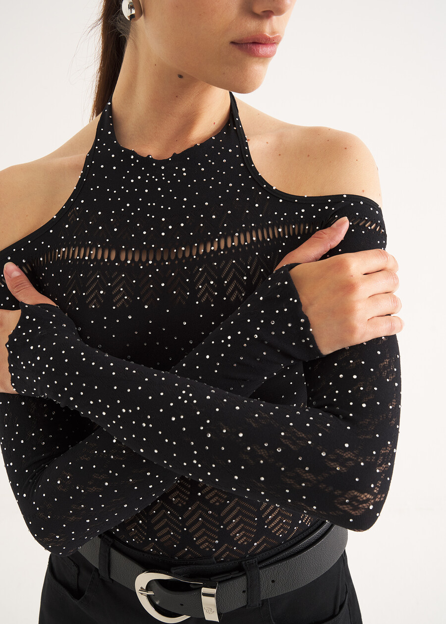Saul rhinestone T-shirt NERO BLACK Woman , image number 2