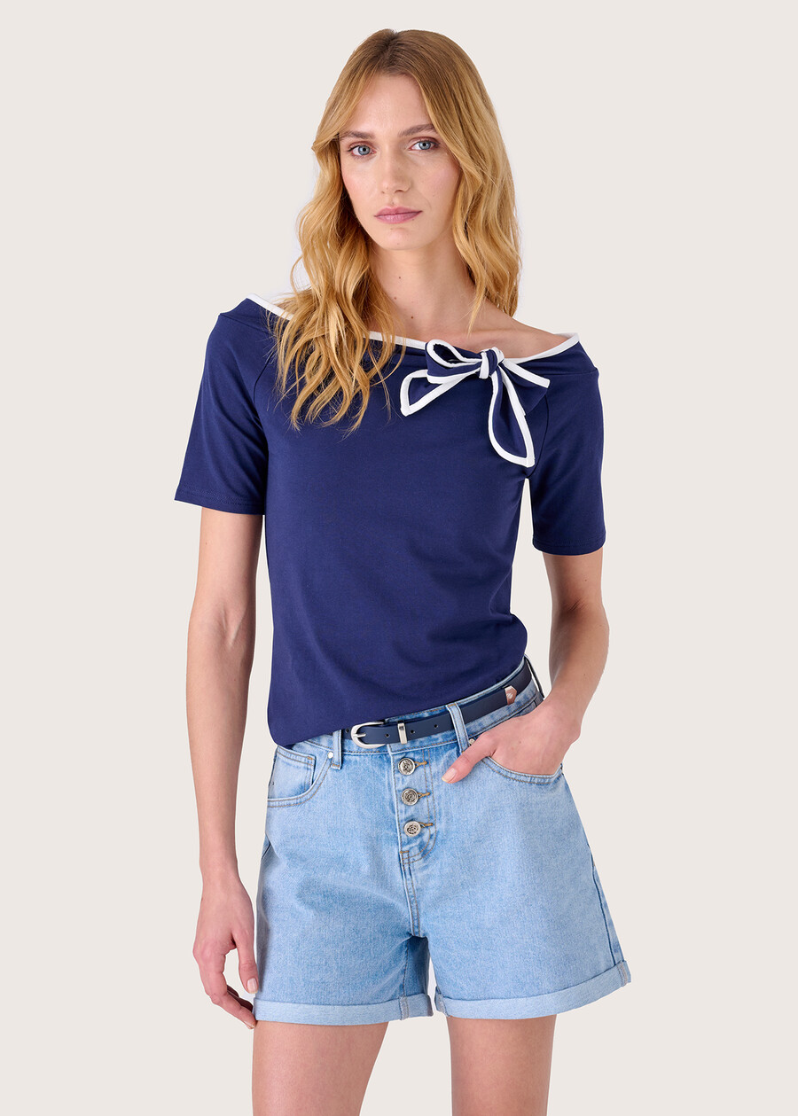 Sarada t-shirt with boat neck BLUE OLTREMARE  Woman , image number 1