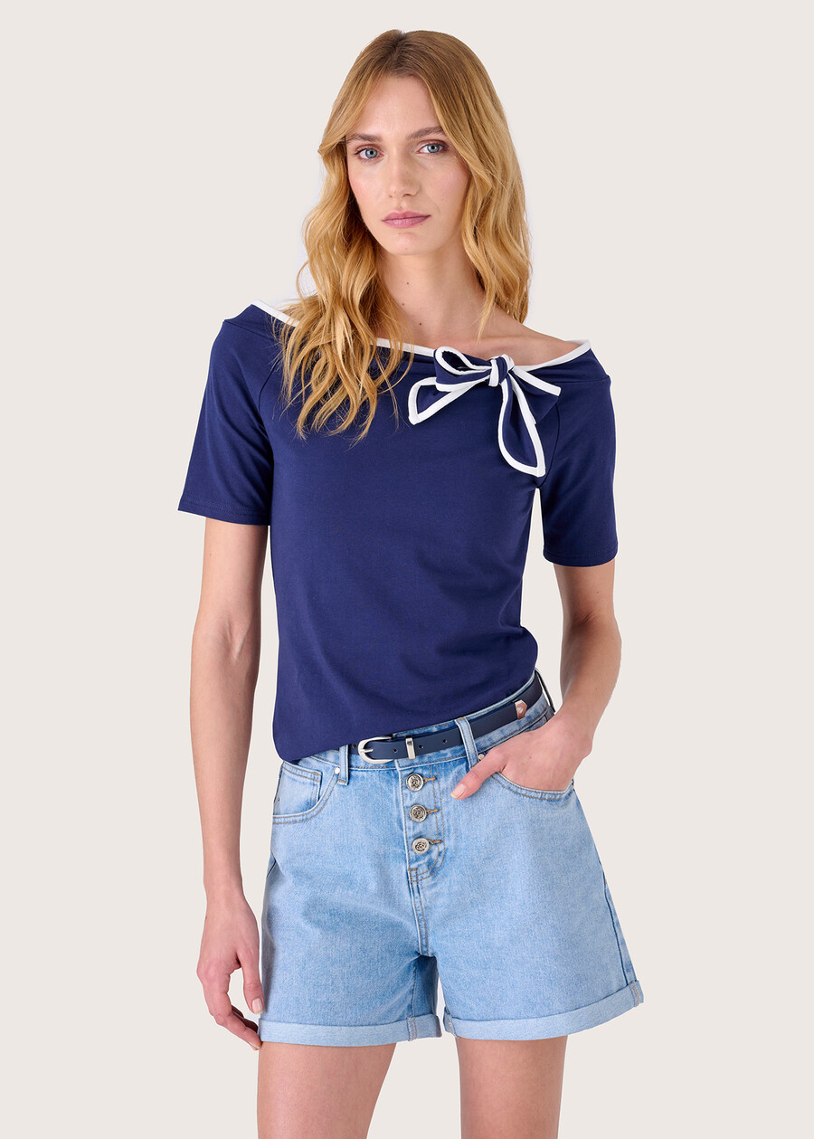 Sarada t-shirt with boat neck BLUE OLTREMARE  Woman , image number 1