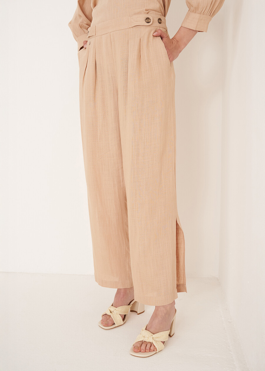 Pantaloni Penny in viscosa e lino BEIGE DOESKIN VERDE ALGA Donna , immagine n. 2