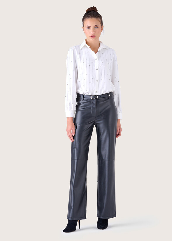 Pantalone cargo Paige in ecopelle NERO BLACK Donna null