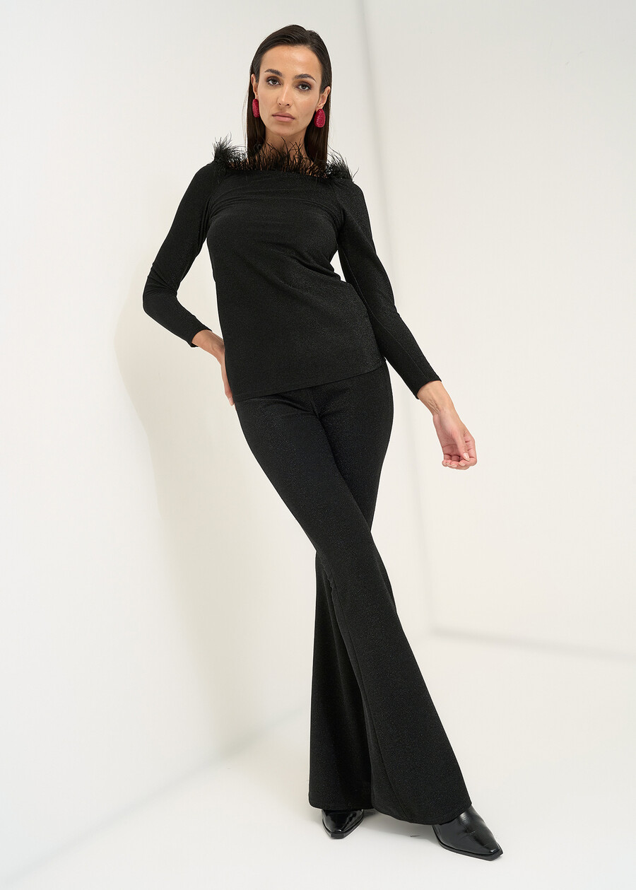Skye lurex top with feather detail NERO Woman , image number 4