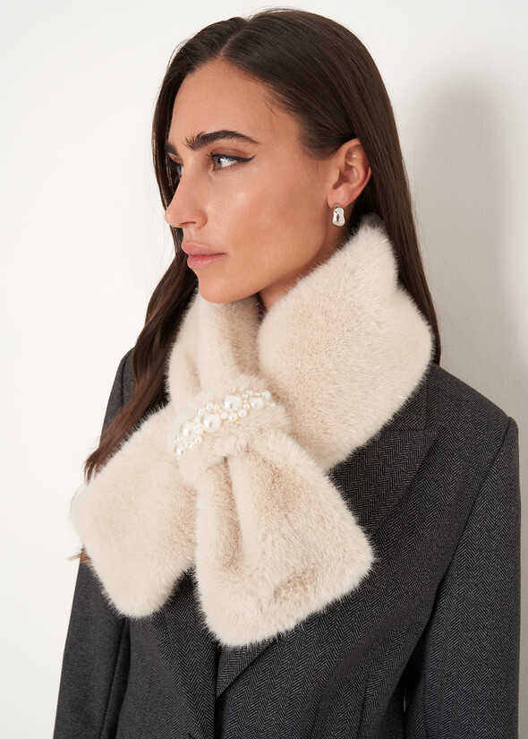 Stefy faux fur collar with pearls BEIGE LATTE Woman null