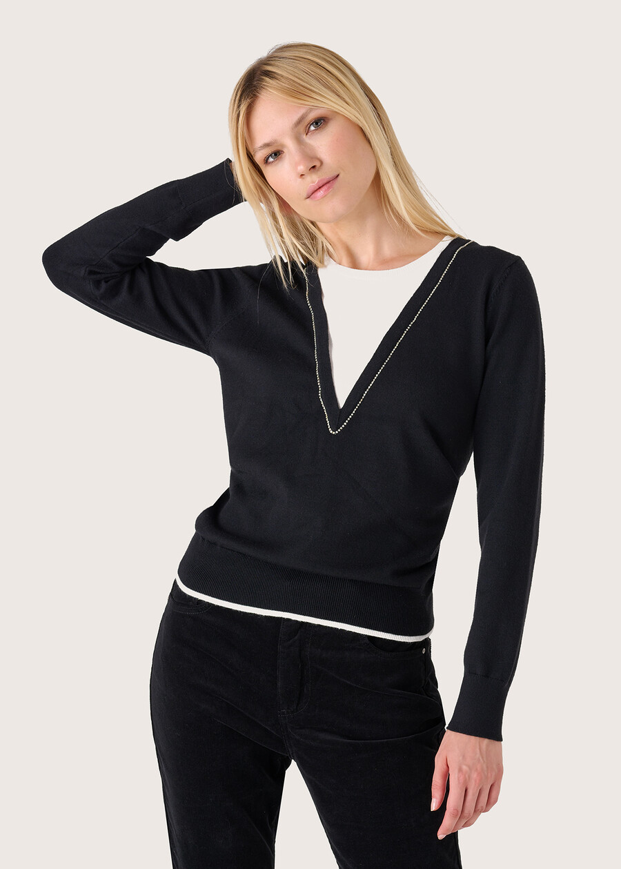 Maida jersey with strass insert BLKWH Woman , image number 1