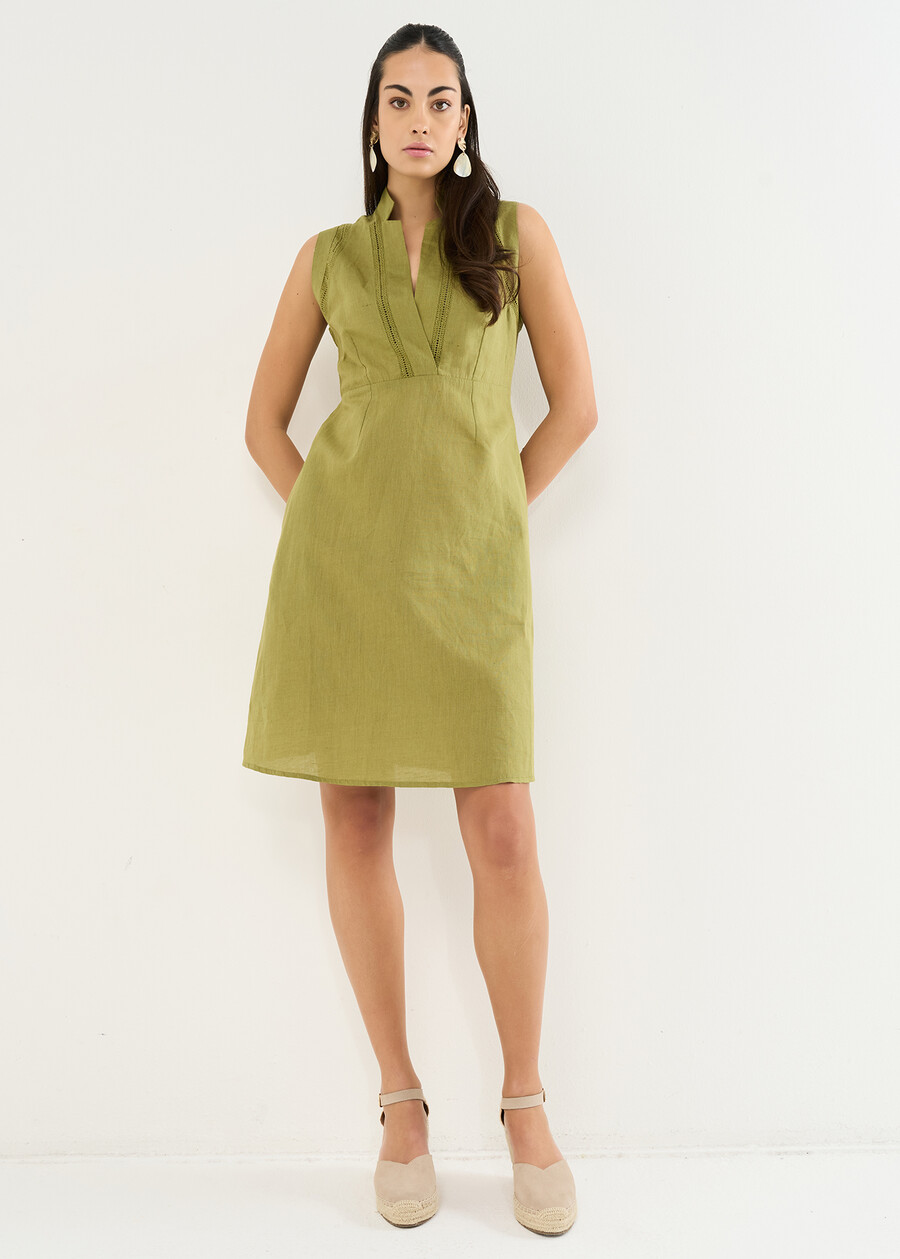 Aysha flared dress in linen and cotton VERDE Woman , image number 1