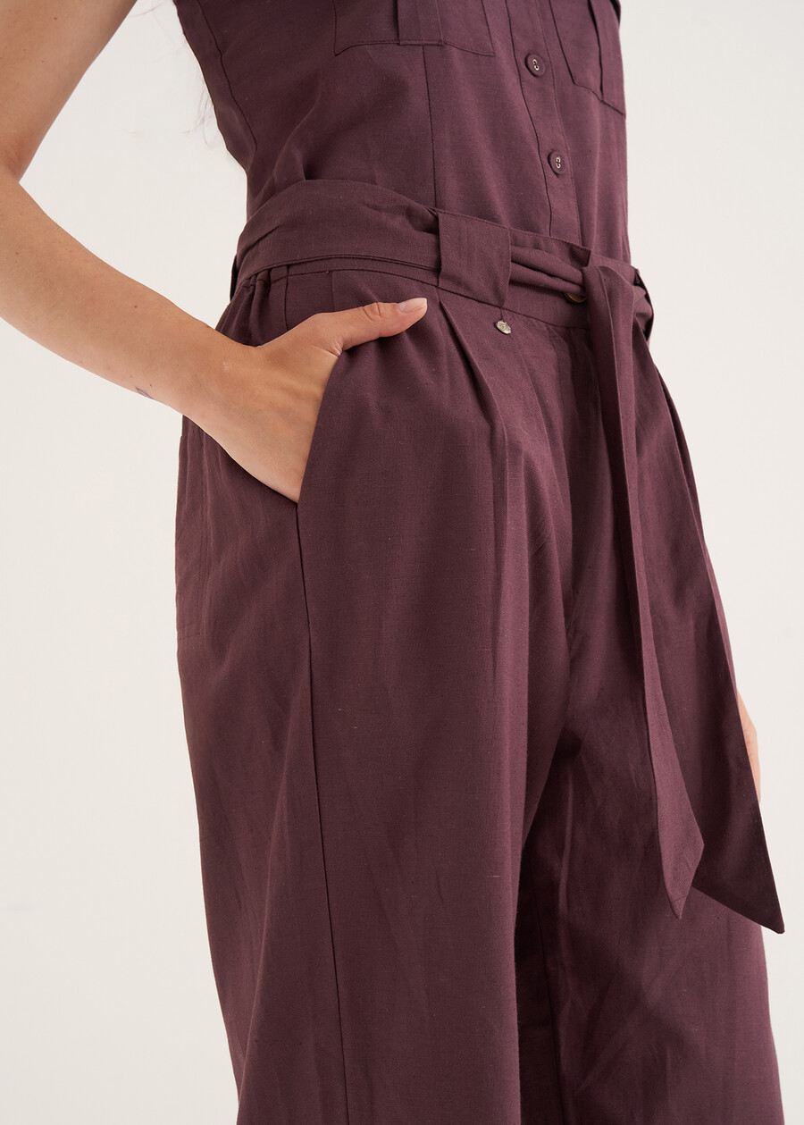 Pantaloni Penty in misto lino VIOLA MELANZANABIANCO BURRO Donna , immagine n. 3