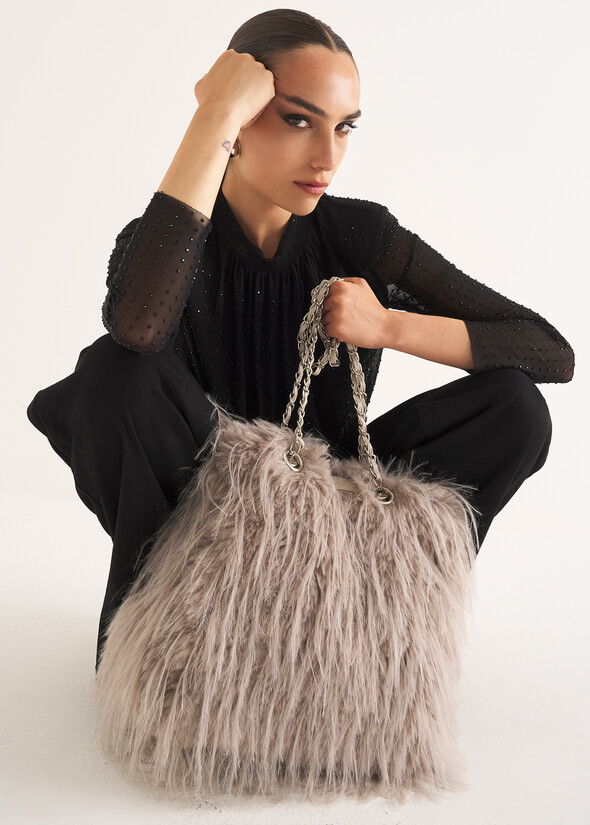 Friends Bahia faux fur shoulder bag GRIGIO GREY Woman null