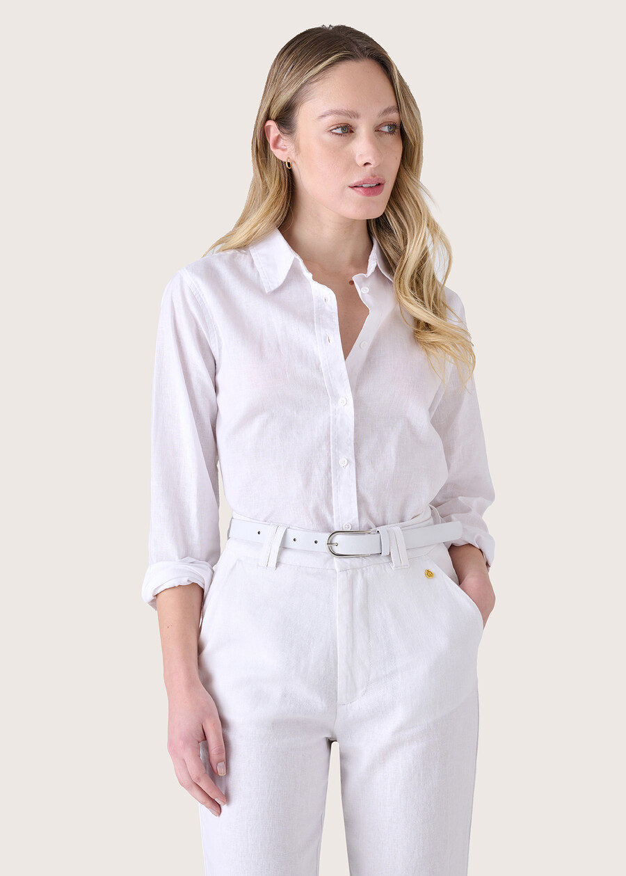 Camicia Calla in lino e cotone BIANCO WHITEBLUE OLTREMARE  Donna , immagine n. 2