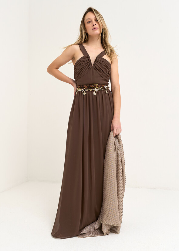 Alexis draped long dress MARRONE Woman null