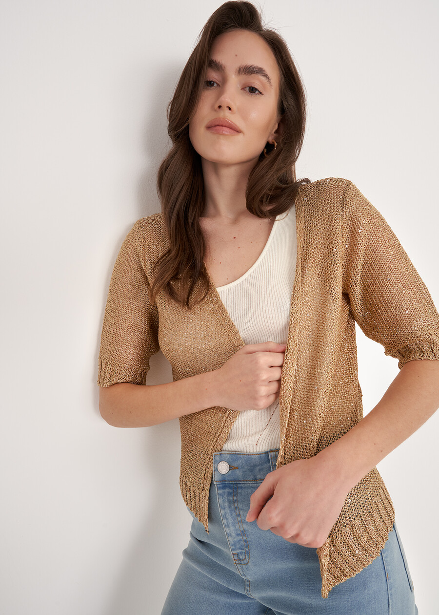 Cardigan Chantal Lurex Con Paillettes BEIGE LATTEGOLD Donna , immagine n. 1