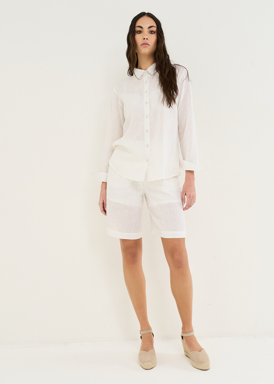 Bermuda Barth in lino e Lyocell MARRONEBIANCO WHITE Donna , immagine n. 1