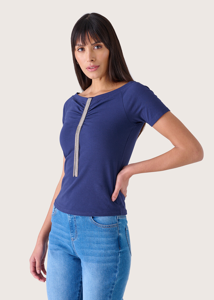 Soon t-shirt with crystals BLUE OLTREMARE  Woman , image number 1