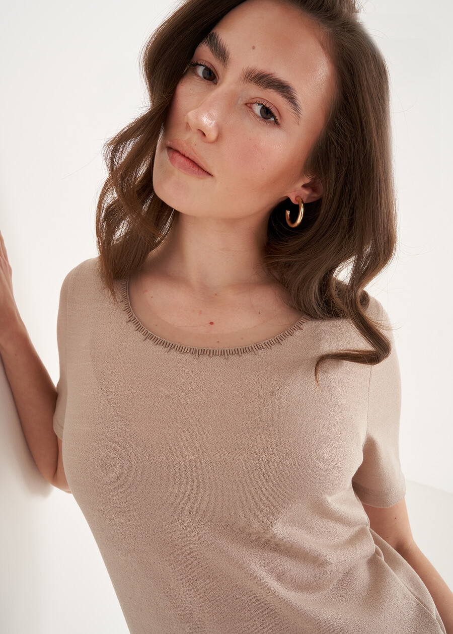 T-shirt Sierra Con Dettaglio Chiffon BEIGE SABBIANERO BLACK Donna , immagine n. 2