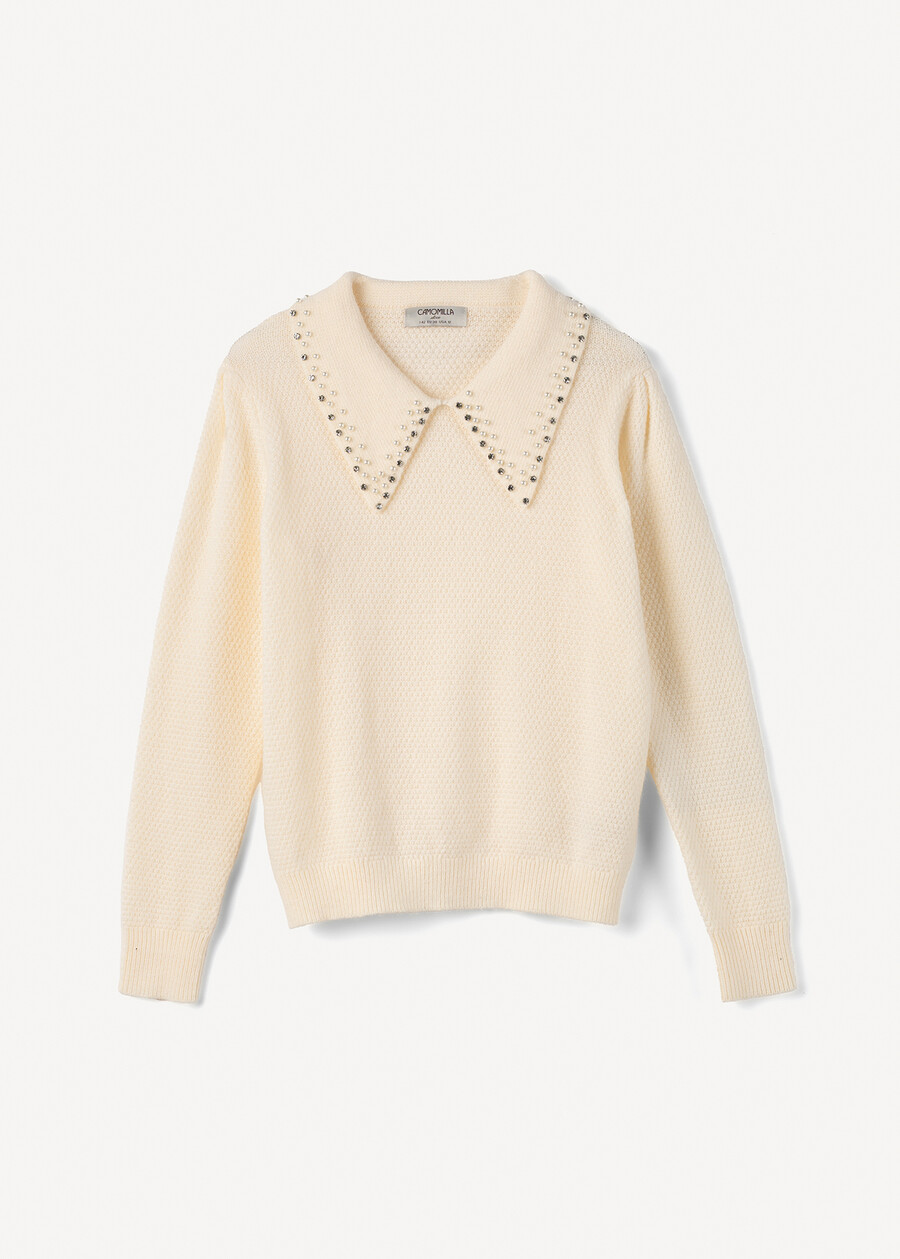 Marta mohair sweater with pearl neckline BIANCO BURRO Woman , image number 4