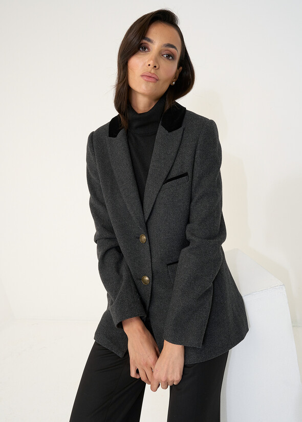 Glenda wool blazer with velvet details NERO BLACK Woman null